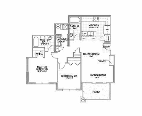the 2-bedroom Summit flat floorplan at Grand Legacy in West Omaha, NE